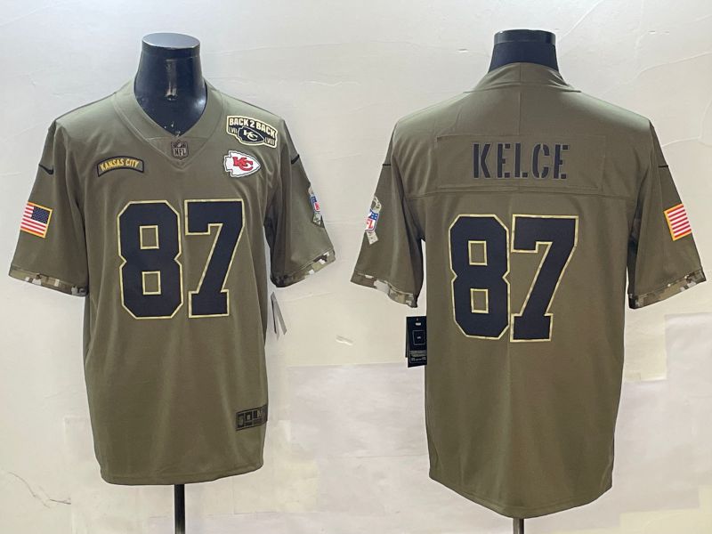 Men Kansas City Chiefs #87 Kelce Green Nike 2025 Salute to Service Limited NFL Jersey style 4->kansas city chiefs->NFL Jersey